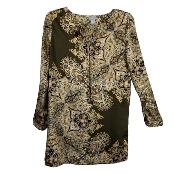 Chico's 0 Womens Tunic Top Size XS 4/6 Medallion Paisley Tie V Neck Fairy Grunge - Picture 1 of 14